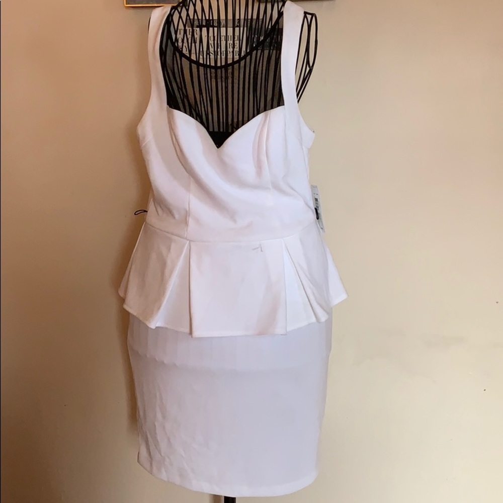 New worn w tags white peplum dress w/ black sheer
